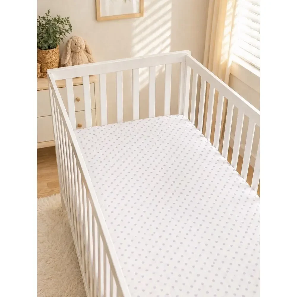 Pottery Barn Kids Polka Dot Fitted Crib Sheet White Purple 100% Organic Cotton